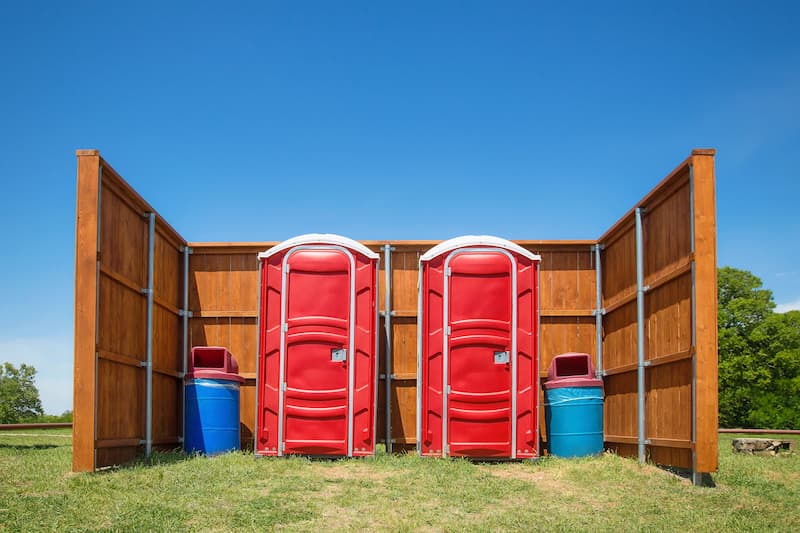 Short-term porta potty units staged for delivery in Dickson, Tennessee